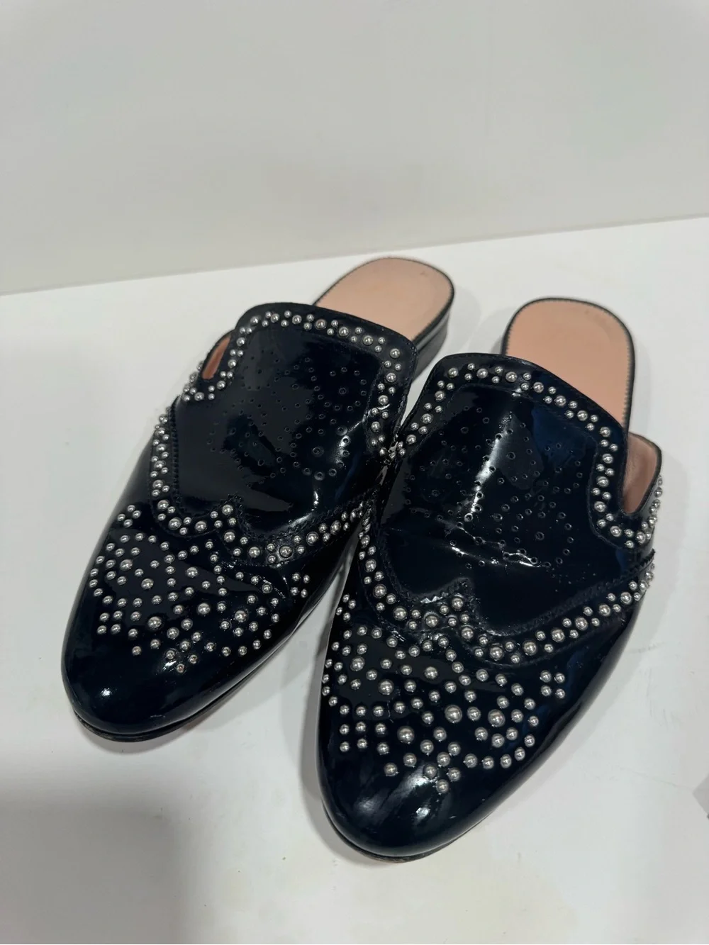 J.Crew Women’s Black Patent Leather Studded Mule Loafers Slip On Size 10